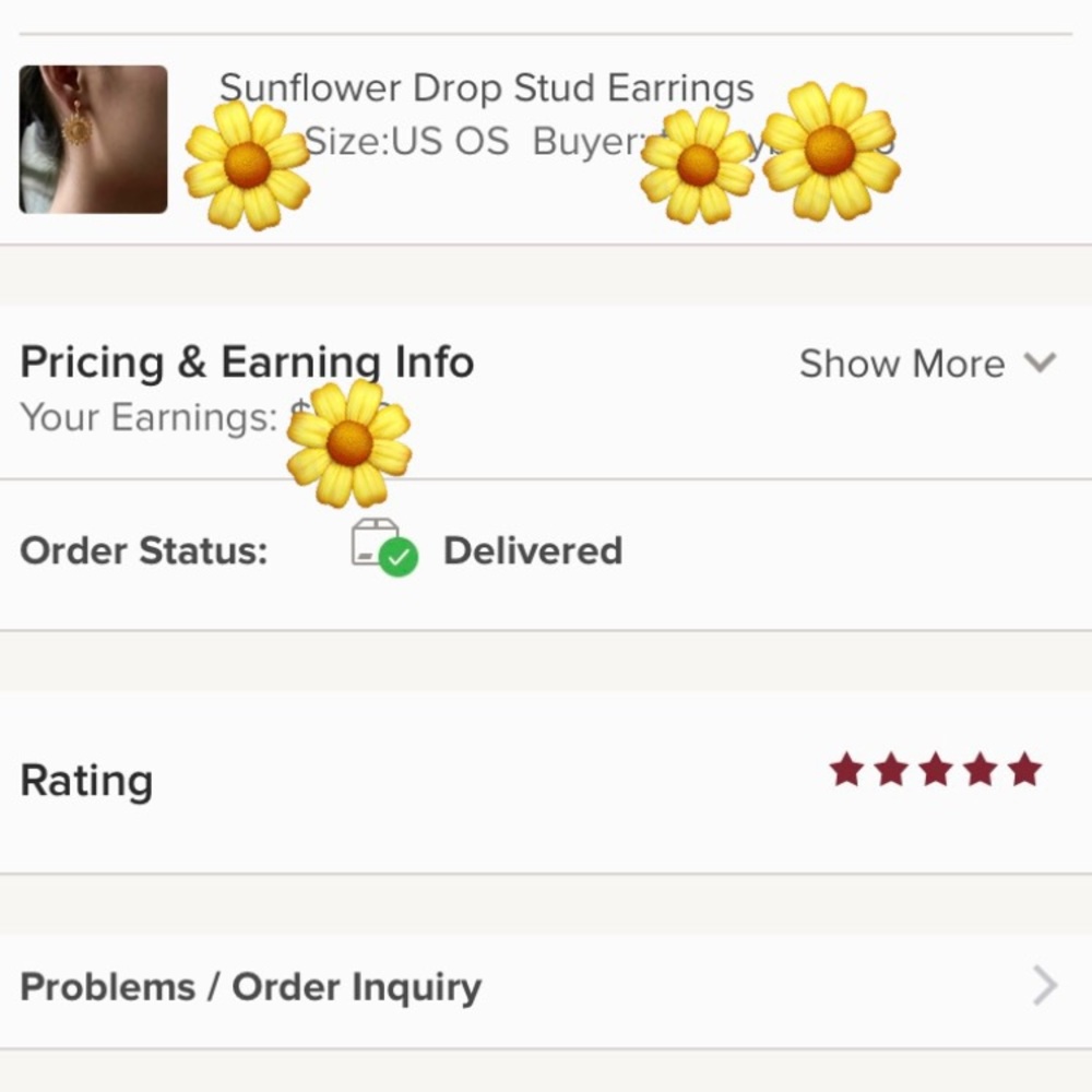 Sunflower Drop Stud Earrings - Picture 5 of 6